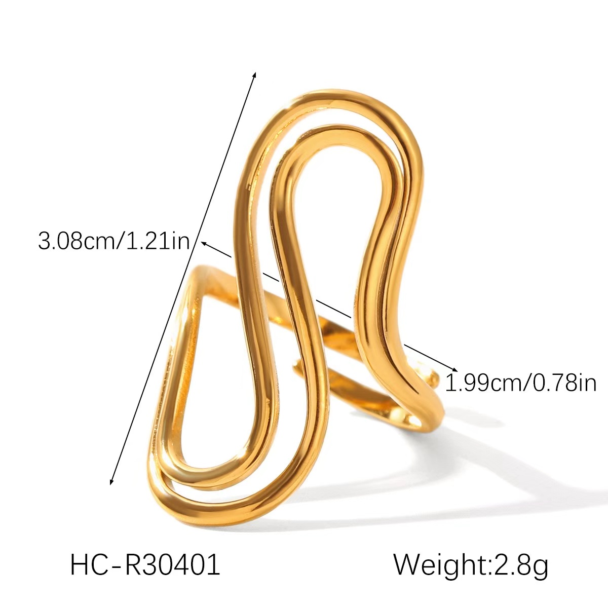 Women's High-Quality Stainless Steel Golden Open Adjustable Ring